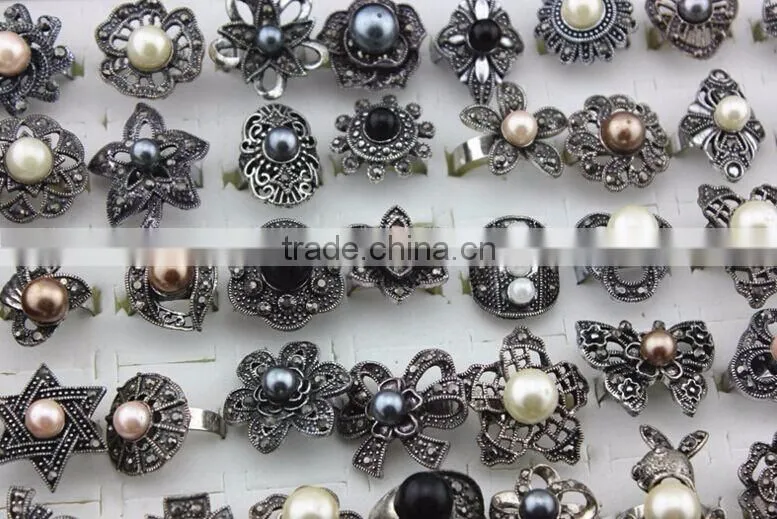 Cheap price good quality women fake silver pearl rings