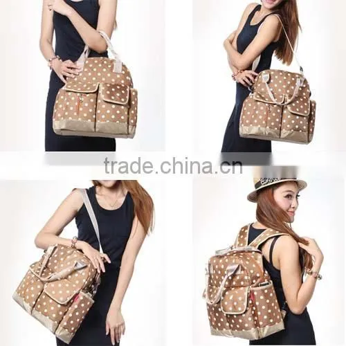 Multifunctional Black Polka Dot 3 Sets Diaper Backpack/Shoulder/Tote Bag for Kids (BLZ2587)
