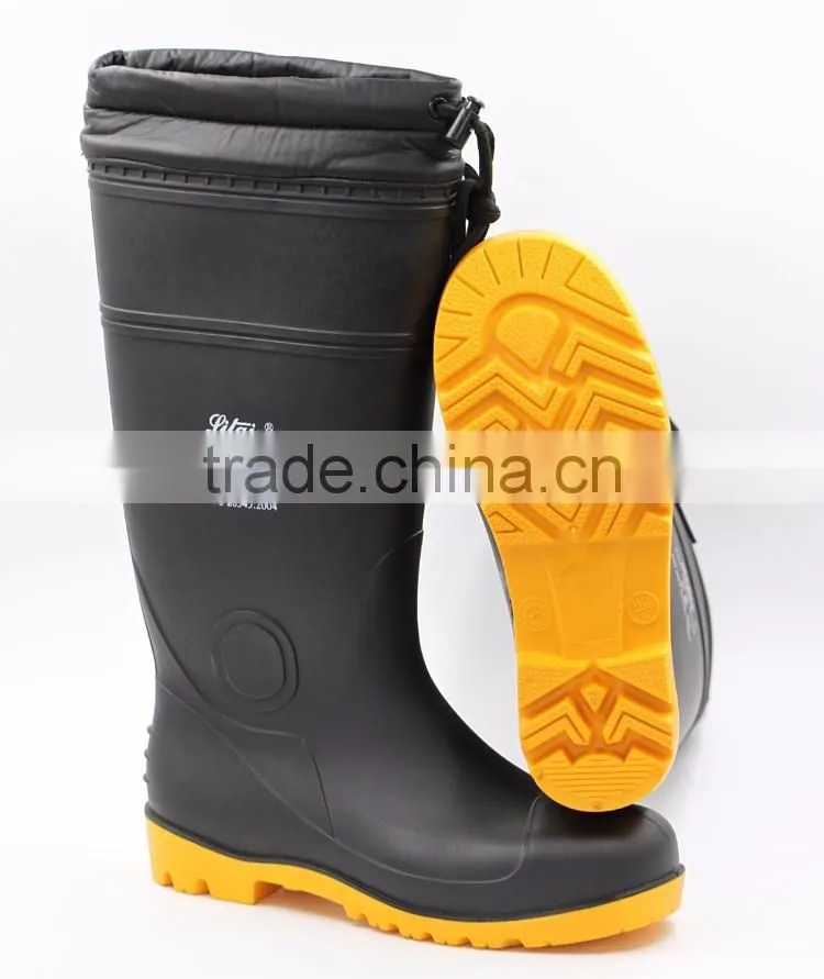 Black Cold-Resistant Winter Work Rain Boots with Fur Lining