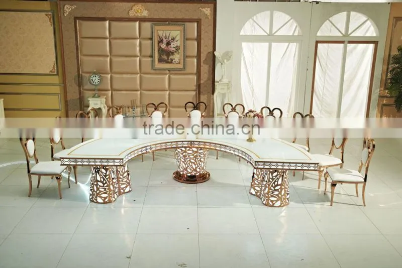 2017 wedding event furnture half round with led stainless steel wedding dining table