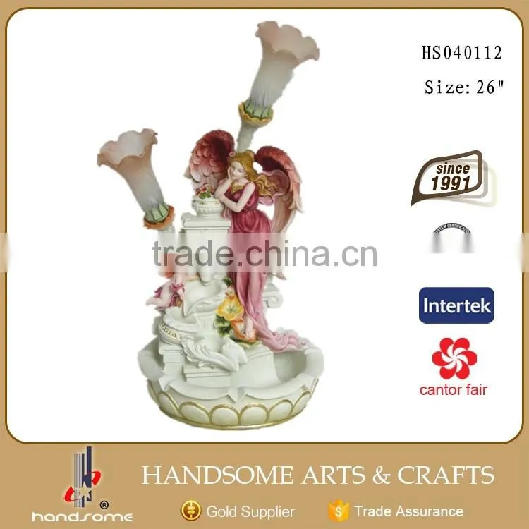 26 Inch Polyresin Indoor Outdoor Decoration Antique Angel Water Fountain with Lamp