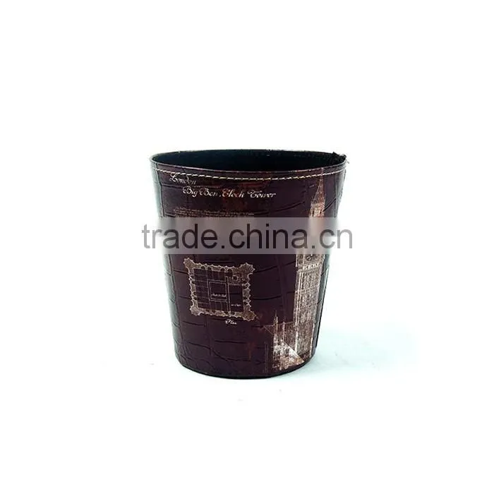 Eiffel Tower Print Waste Bin Faux Leather Black Open Top Trash Can