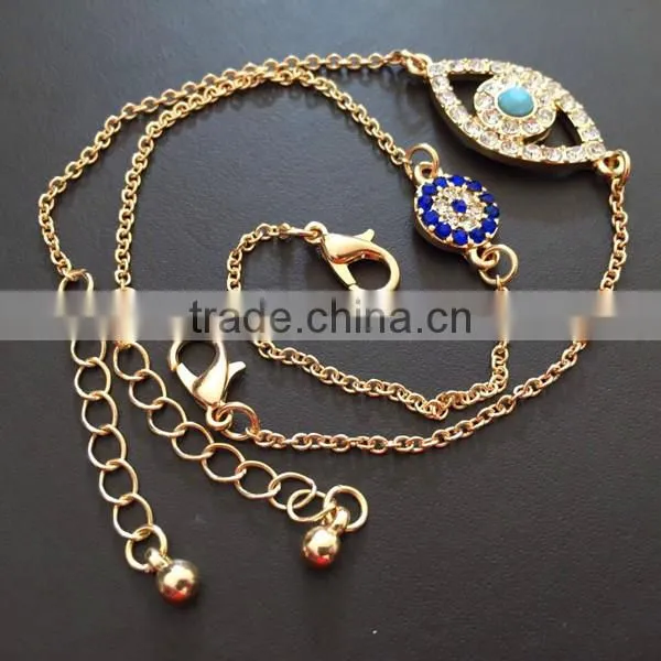 rhinestone paved hamsa hand fatima hand evil eye charm bracelet high quality goldfill chain bracelet
