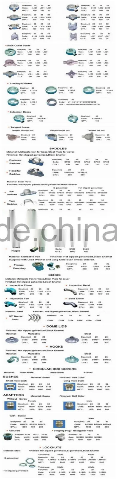 20mm electrical conduit fittings for galvanized iron pipe