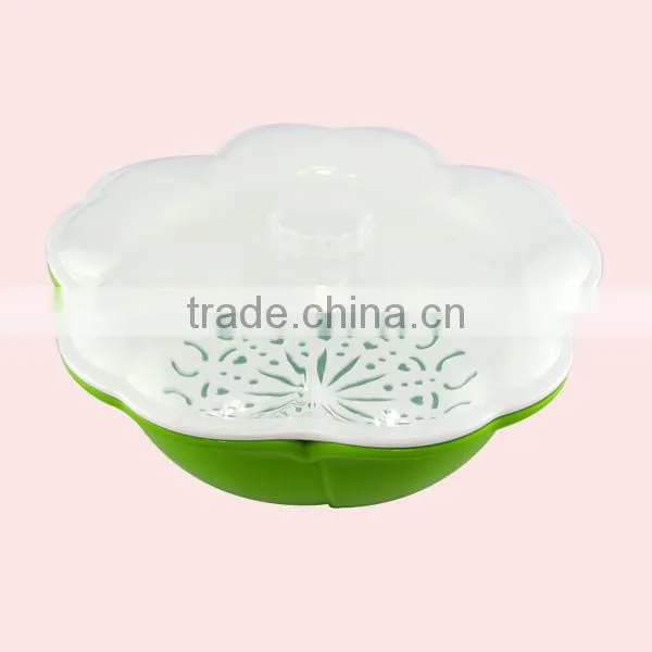 Double Layer Flower Shape Multi-purpose kitchen plastic sieve with lid