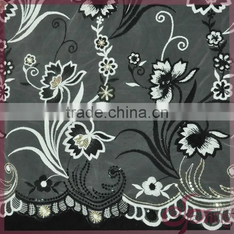 Elegant embroidery design mesh fabric, flower sequin fabric for dress