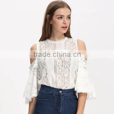 Lady fashion cutting long peasant sleeve blouse design