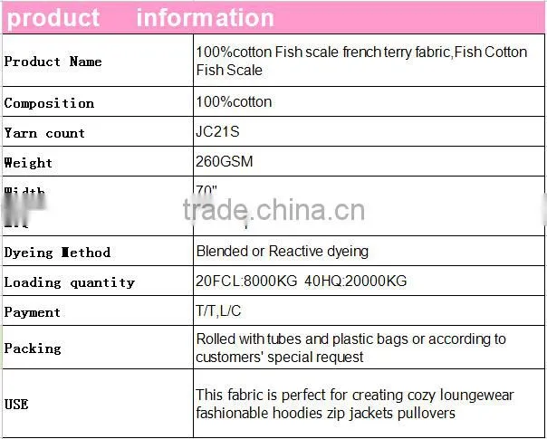 Wholesale 100%cotton Fish scale french terry fabric