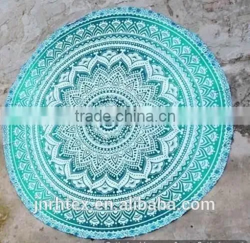 Custom cotton printing round beach towels with tassels