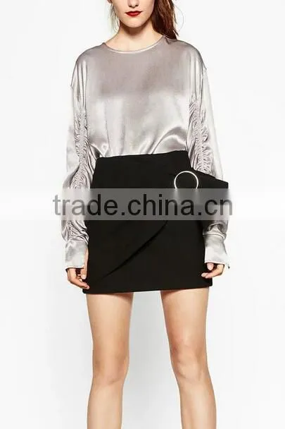 Runwaylover EY2335B Women Fold Sleeve Pure Color Blouse 2017