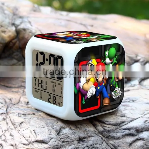2015 Hot GAME Super Mario LED Alarm Clock, Super Mario Digital Alarm Clock, Super Mario Cartoon Clock for Kids