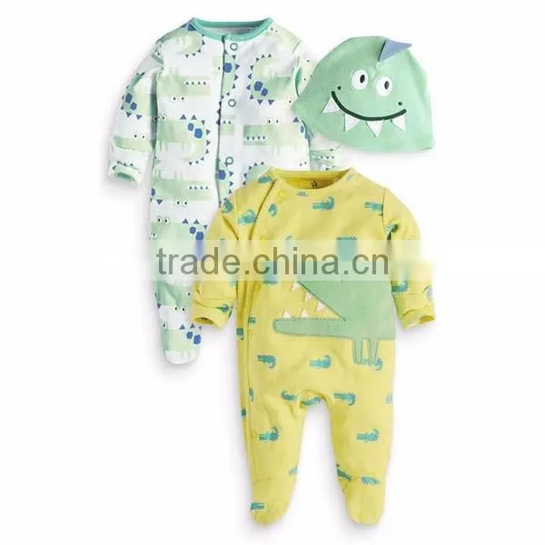 2016 spring bodysuit 3pcs cartoon animal long sleeve baby romper with hat