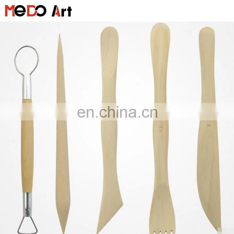 simple 5pcs wooden clay tool set