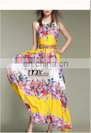 Europe style lady prints sleeveless comfortable dress