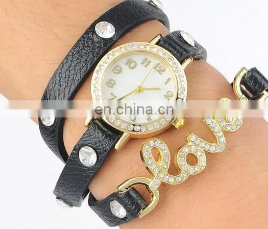 Newest Design Women Watches Retro Faux Leather Quartz Wristwatch with Bronze LOVE Word Luxury Watches Ladies