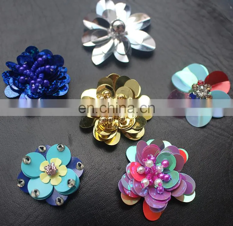 2017 New Look 3D Handmade Colorful Sequin Flower with Pearl and Rhinestone