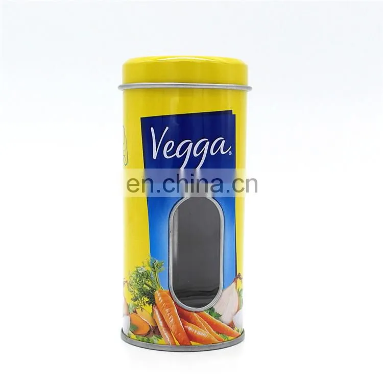 High quality round silver tins with window on body for spice storage canister