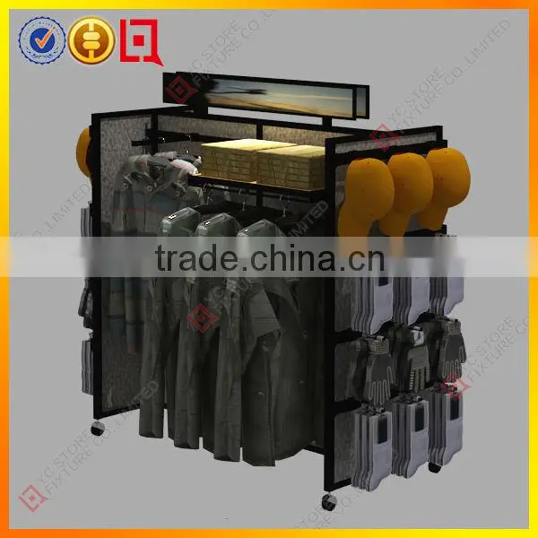 Multifunctional three sides clothes display stand with wheels