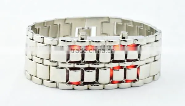 2015 Fashion Lava Style Samurai Metal Blue LED Faceless Watch