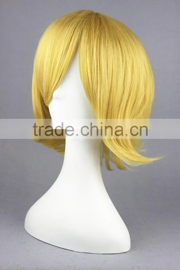 High Quality 35cm Short Straight Golden Synthetic Anime Wig Cosplay Costume Hair Wig Party Wig