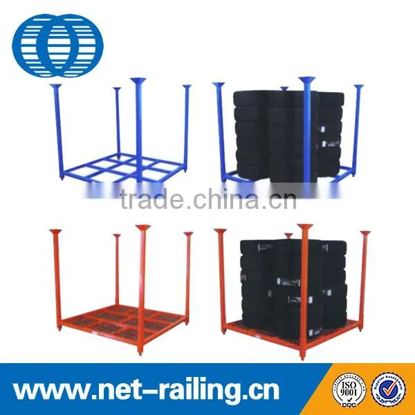 Storage stacking folding metal commercial tire rack with mesh