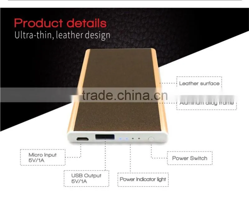 Low Price leather slim power bank 4000mah portable charger