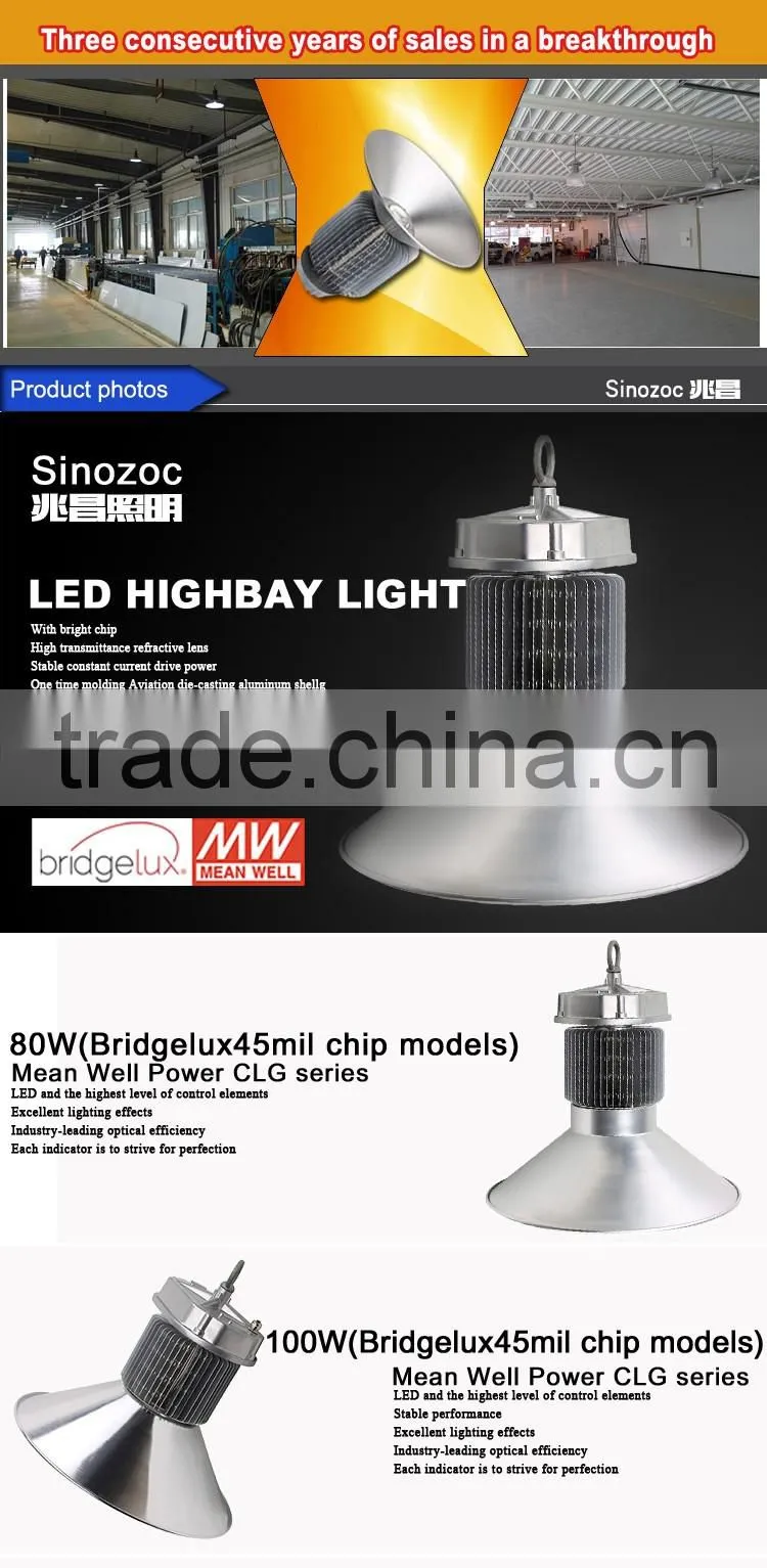 Sinozoc High quality hot sale Fin shape Meanwell power supply led high bay light high bay lamp with 4 years warranty
