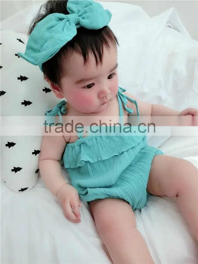 2016 Summer Baby Infant Children's Clothing Baby Girl Clothes Sling Pure Color Jmpsuit Ruffle Cotton Rompers