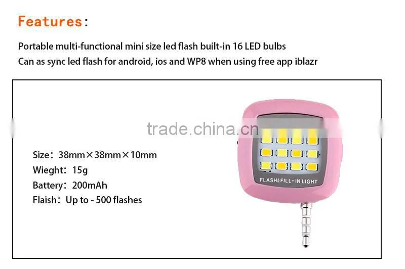 2016 fashion cellphone accessories with High quality selfie flashlight for mobile smartphone, camera LED