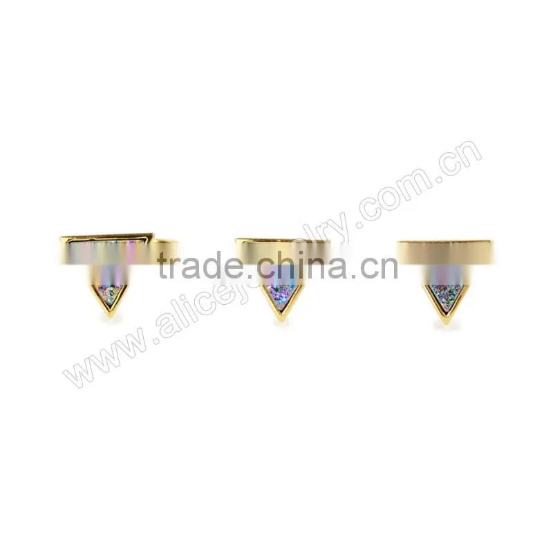 Fashion Druzy Triangle Geometric Crystal Druzy Ring Gold Filled Wholesale Gemstone Bezel Ring Supplier