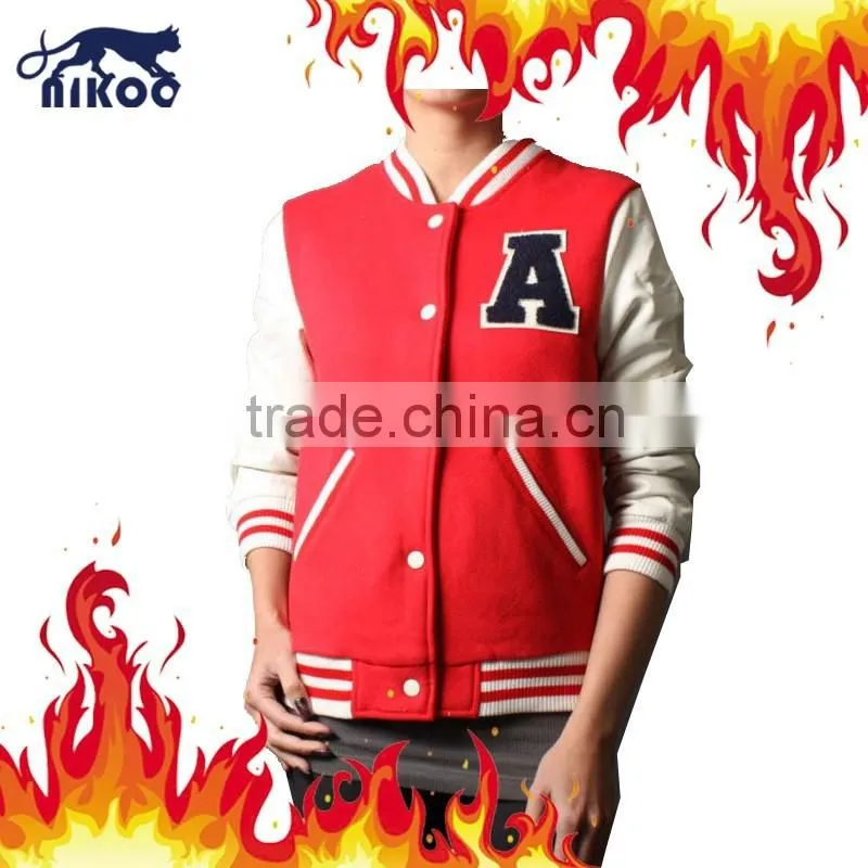 Quality Fashion Red/White College Varsity Baseball Jackets with Chenille Patches