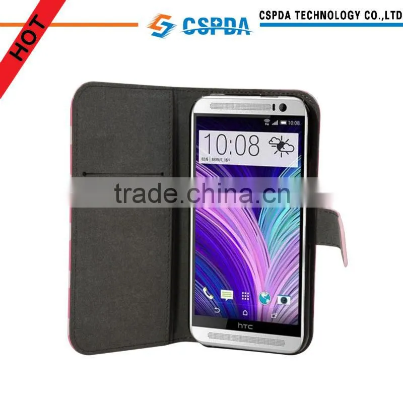 Fashion design wallet leather case for 2014 htc one m8 mobile phone