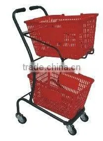 Japanese Style double baskets Powder Coated Shopping Trolley