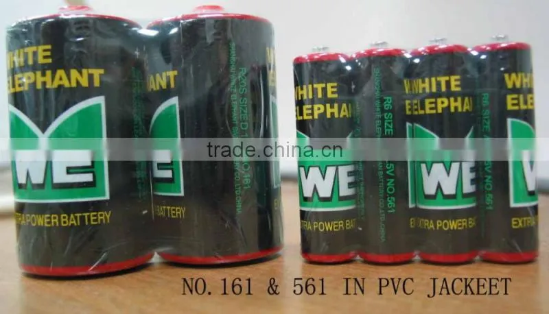 White Elephant R6 AA UM-3 PVC Jacket zinc carbon dry cell battery