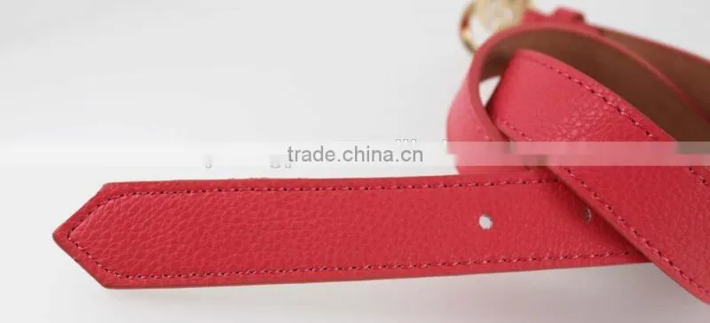 2015 fashion Pink PU leather women jeans belt with Gold buckles in YiWu