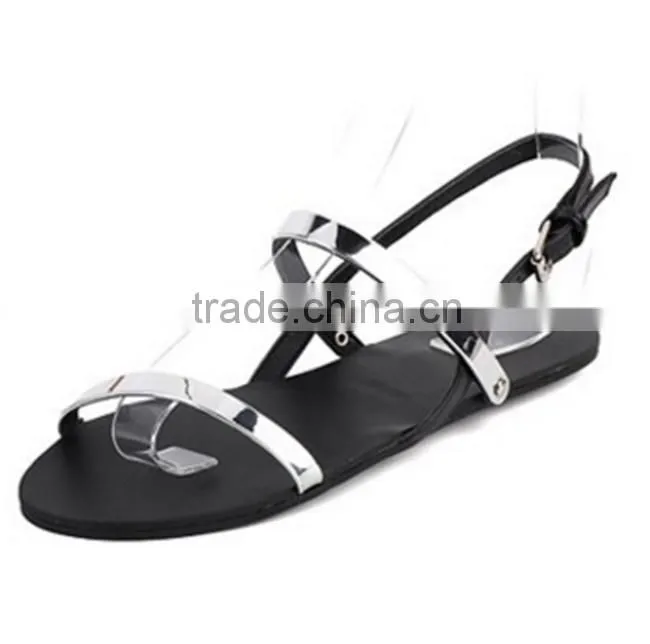 New Double belt buckle metal sequin women's casual sexy flat sandals
