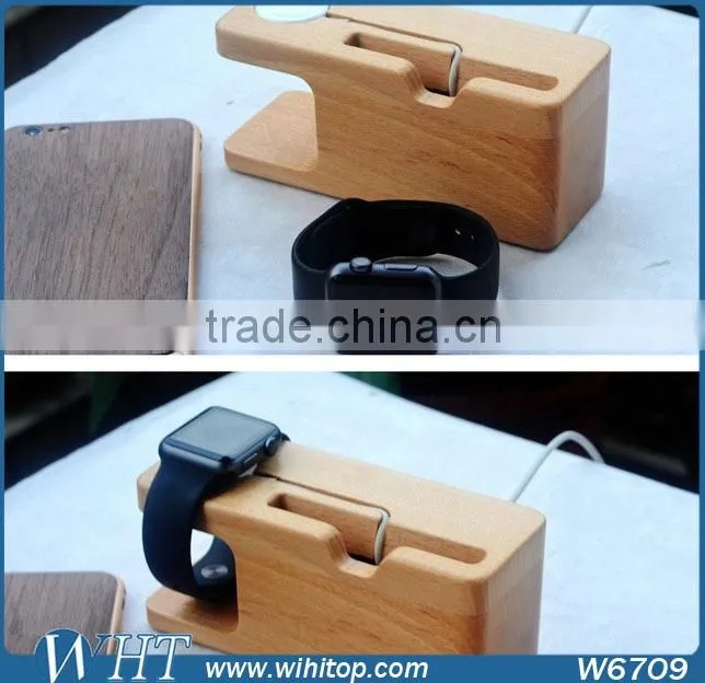 2015 New arrival wood display stand for iPhone 6, wood charger stand for apple watch mobile accessories