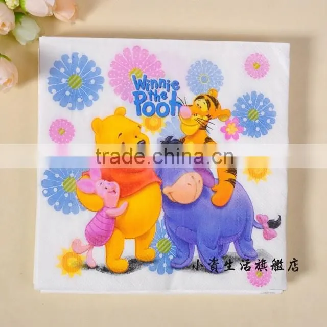 Wholesale Winnie the Pool Style Tableware Pattern 100% Virgin Wood Pulp Restaurant Decoration Tissue Paper Napkin