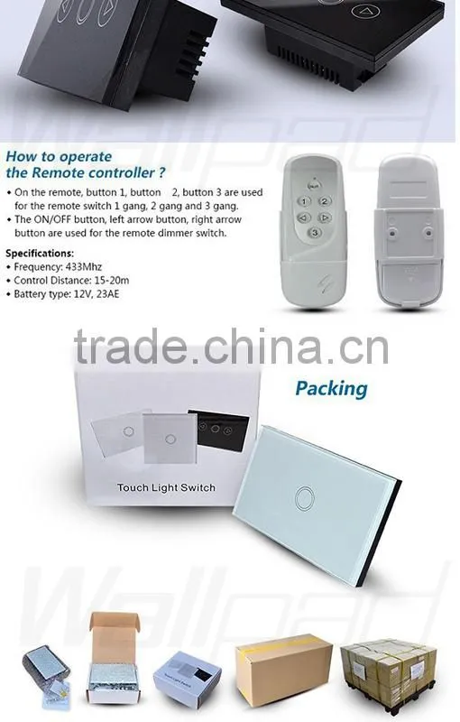 Wallpad LED Black Crystal Glass 110~250V US/Australia Standard 1 gang Electrical Digital Remote Control Touch Light Switch