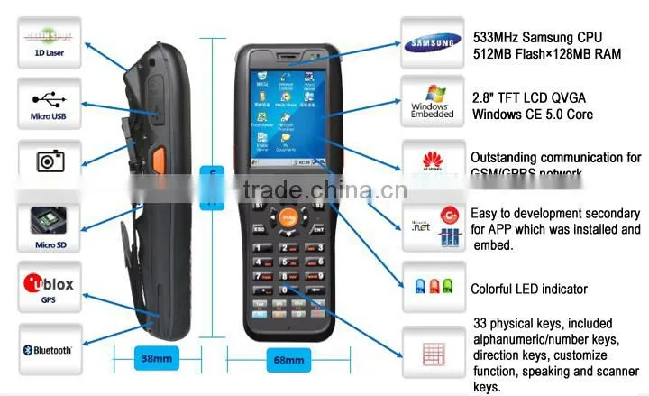 Industrial PDA 533MHZ 2.8 inch TFT 200 scan/sec Wi-Fi With 1D 2D Barcode Scanner IPDA002