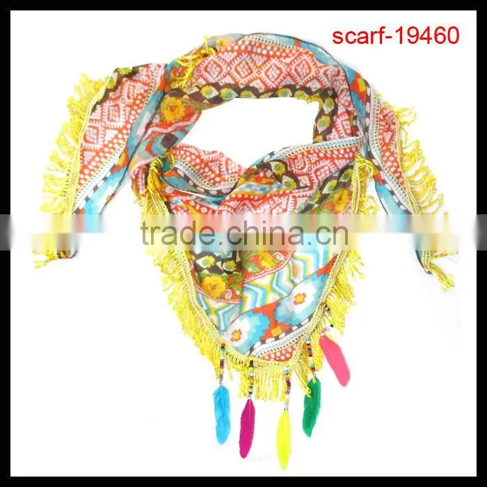 fashion women tassel polyester scarf with chevron print