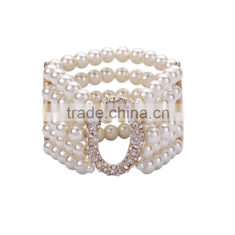 2016 fashion beautiful gift shiny cleary crystal ladies cheap pearl bracelet