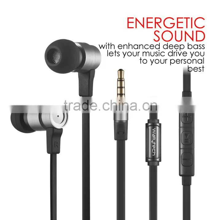 Wallytech W805 Metal in Ear Earphones with Built-in Mic Tangle-free Wired Headset Earbuds for Apple IOS for Samsung