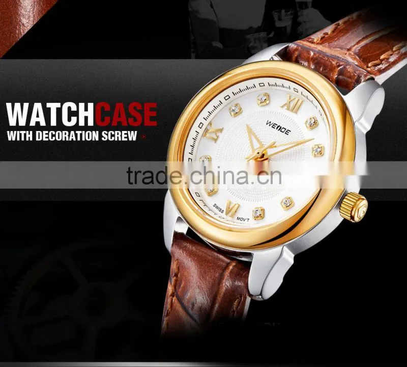 WEIDE 2014 Japan movt gold brand wholesale fashion watch lady watch leather