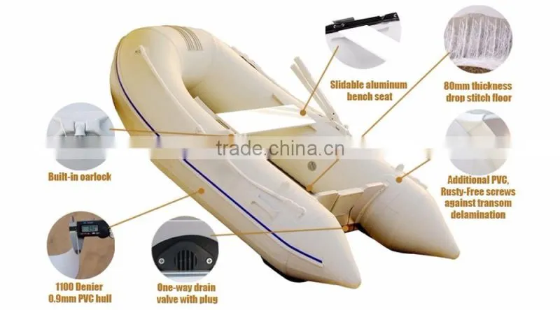 Gather CE certificate alumium floor inflatable fishing boat pvc