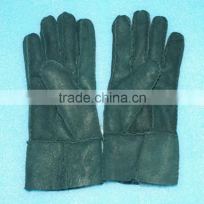 Fashion fur gloves whole lamb fur leather hand stitch leather gloves,KZ140038