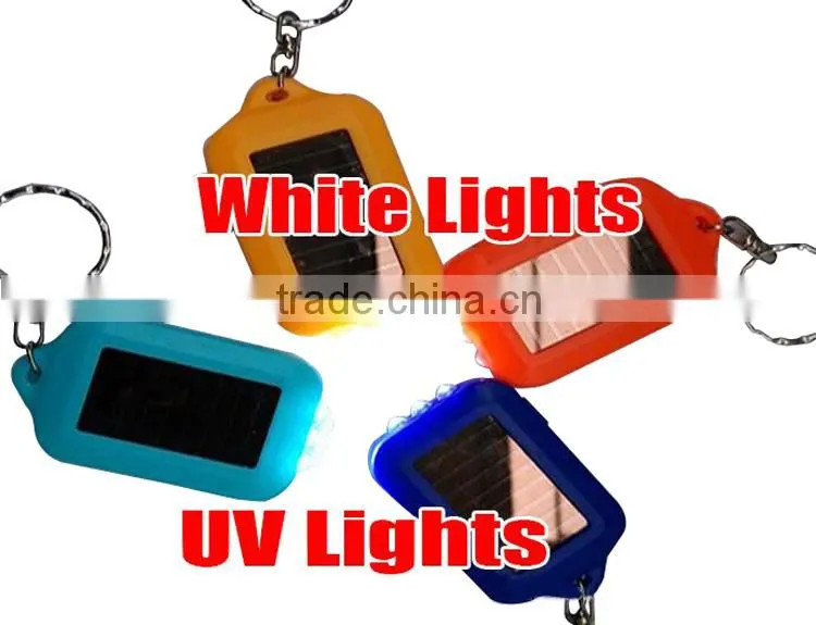 New Fashion Mixed Color Solar portable LED Light Keychain / Mini Flashlight Key Ring Survial Gadget 3 LED