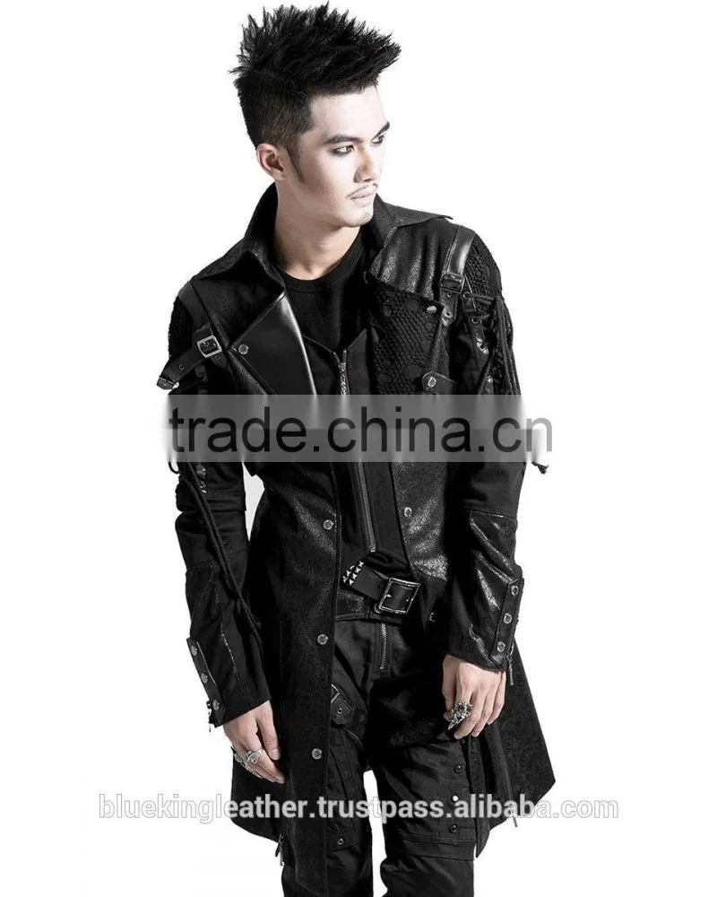Poison Black Jacket Mens Faux Leather Goth Military Coat