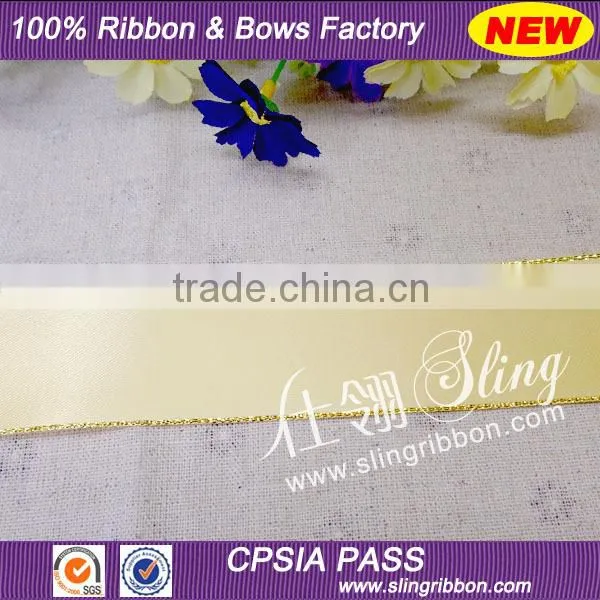 2015 Wholesale 1.5 inch Gold Border Satin Ribbon
