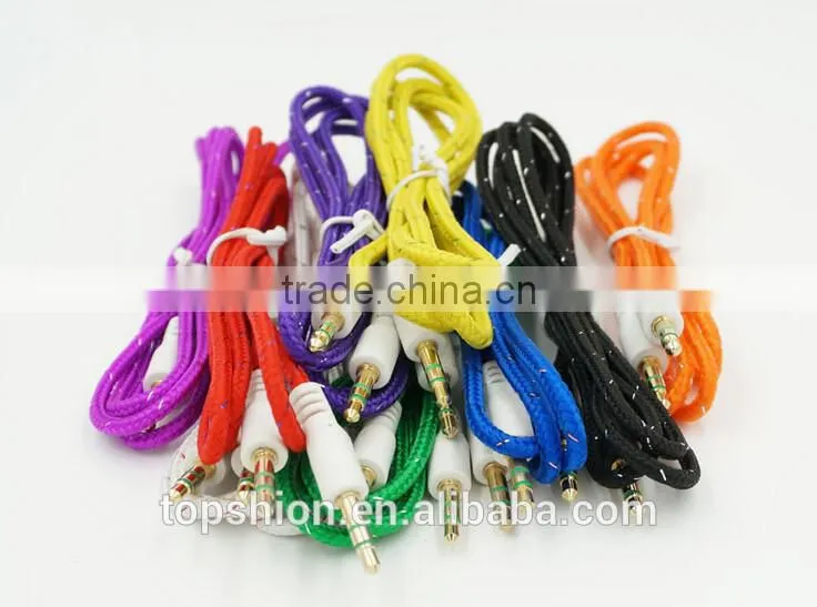 Braided car aux audio cable usb cable 3.5mm stereo audio cable male to male